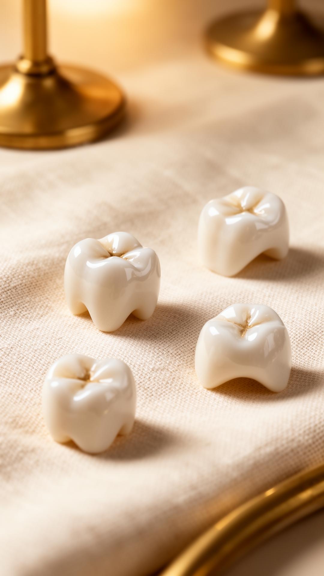 Premium porcelain dental crown specimens at Tooth Acres Dentistry