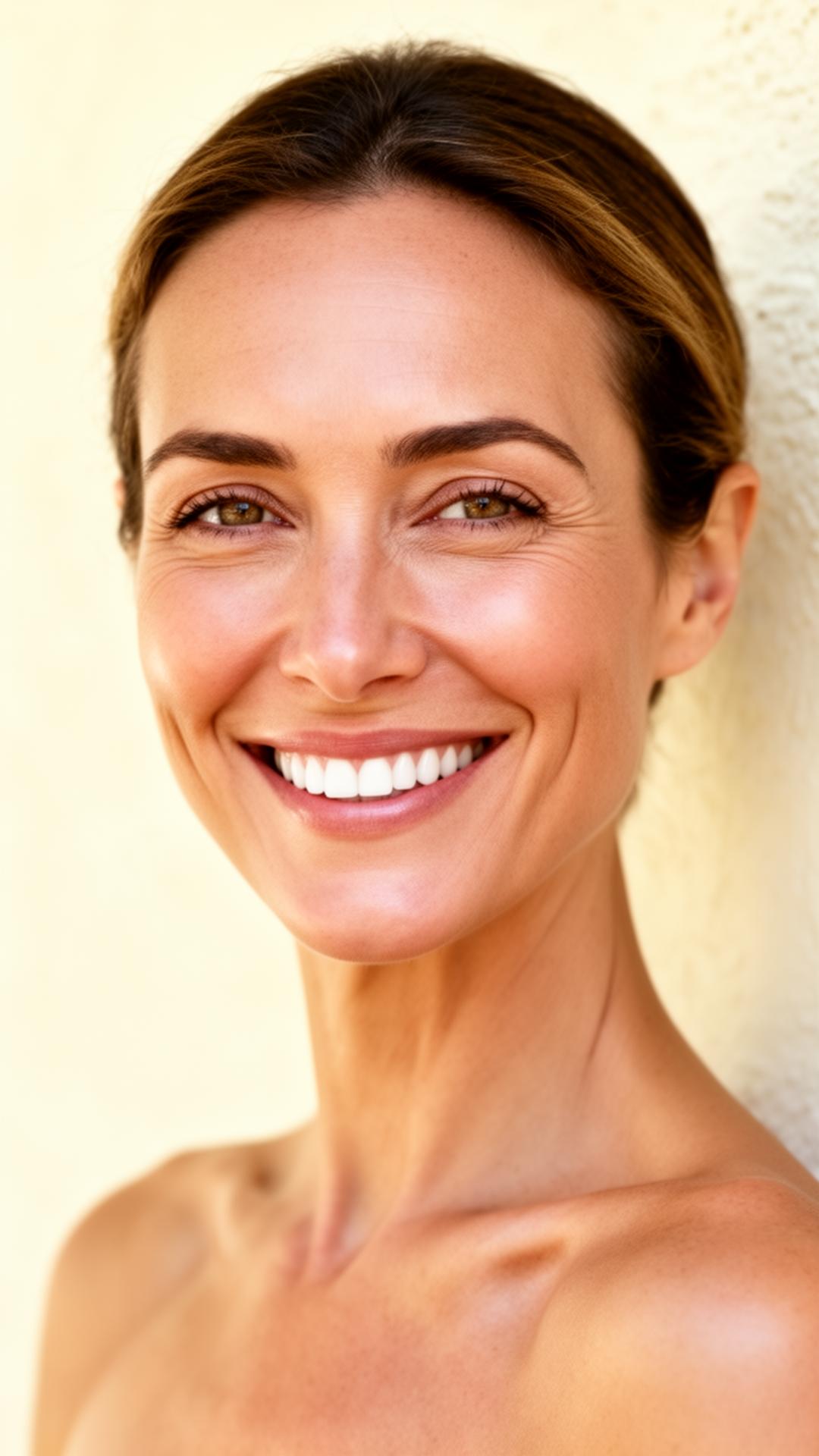 Patient with bright, naturally white teeth after professional whitening at Tooth Acres Dentistry